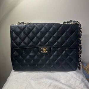 CHANEL Black Vintage Square Classic Single Flap Maxi Size
